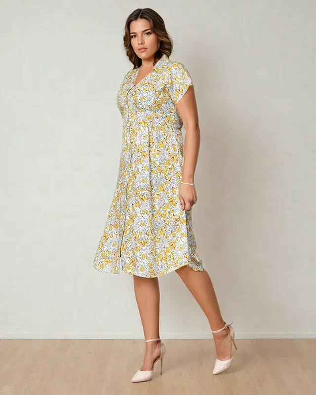 Royalfashion Damska sukienka midi w kwiaty