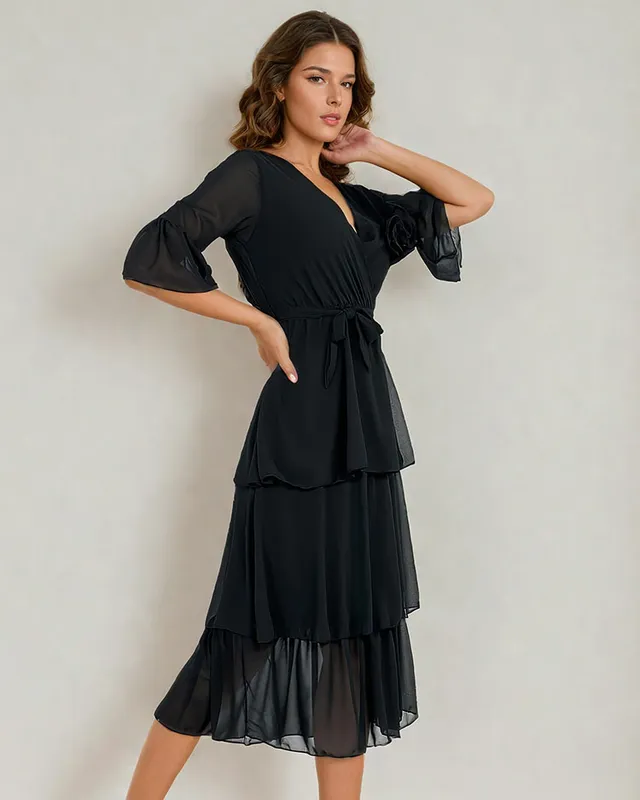 Royalfashion Damska sukienka midi z falbankami